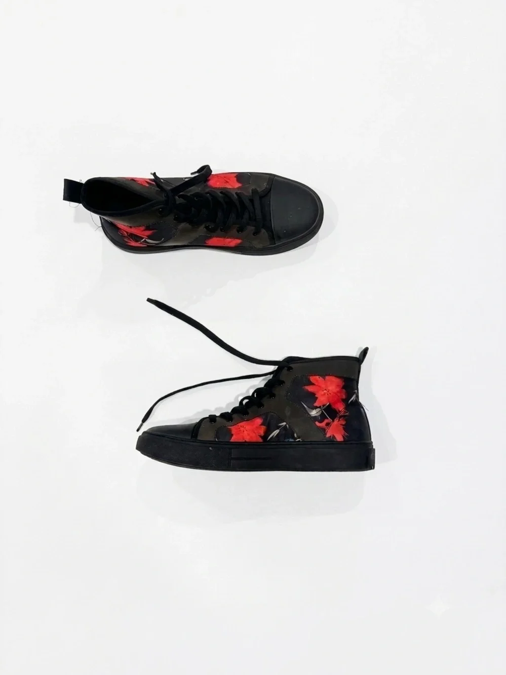 INC International Concepts Black High-Top Sneakers with Red Floral Print